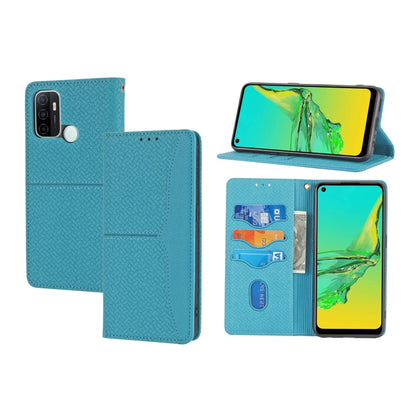 Blue PU leather magnetic flip phone case with card slots and kickstand