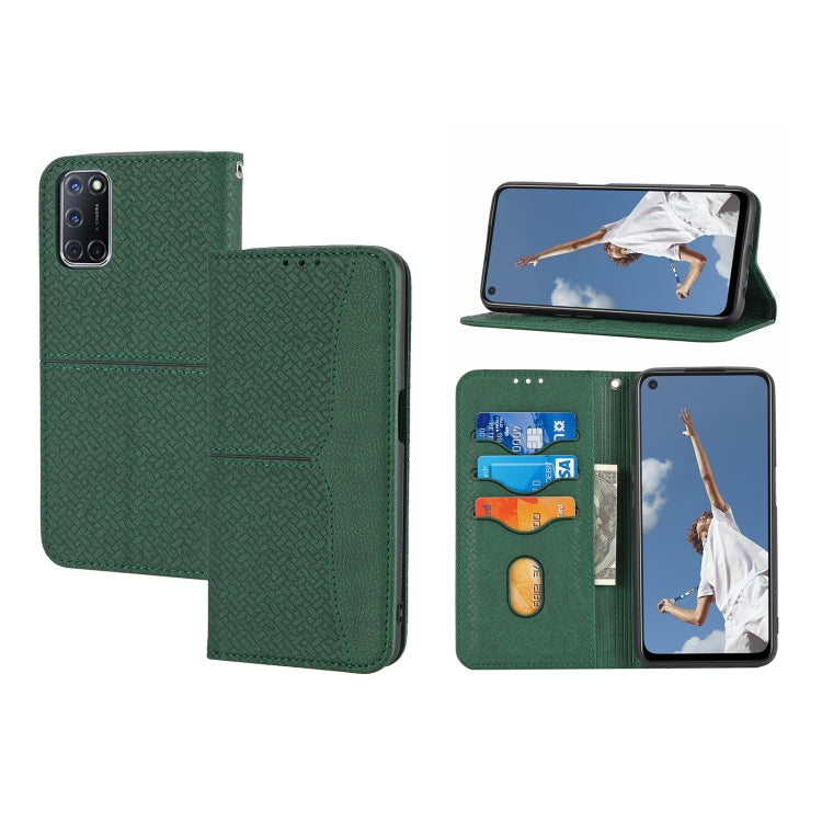 Green PU leather magnetic flip phone case with card slots and stand