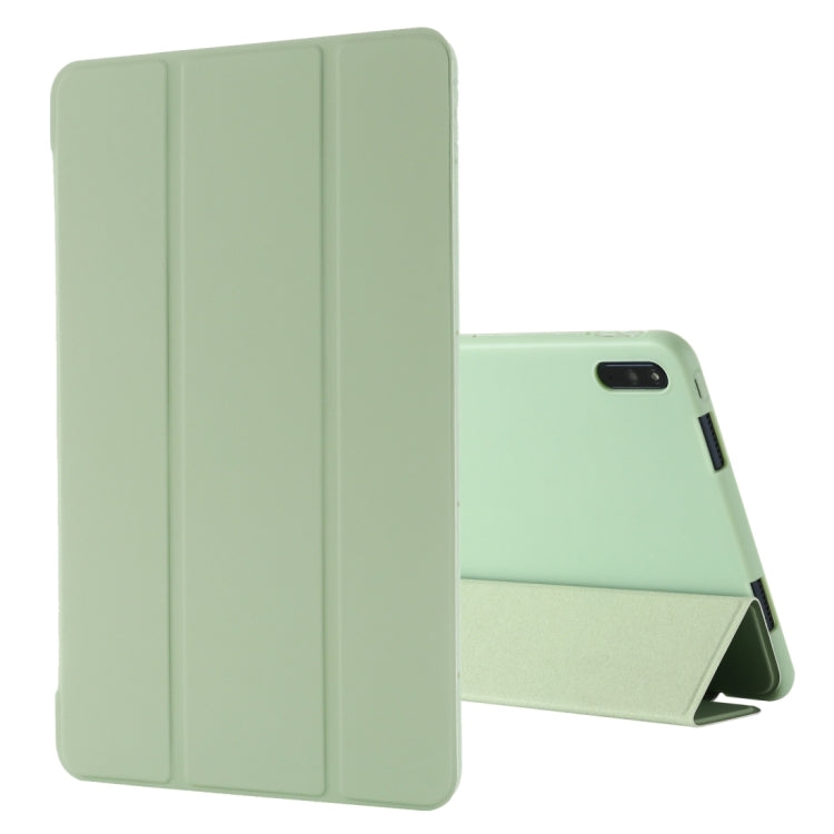 Light green leather tablet case with tri-fold horizontal flip stand for everyday use