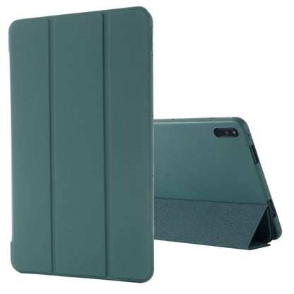Dark green leather tablet case with tri-fold horizontal flip stand for screen protection