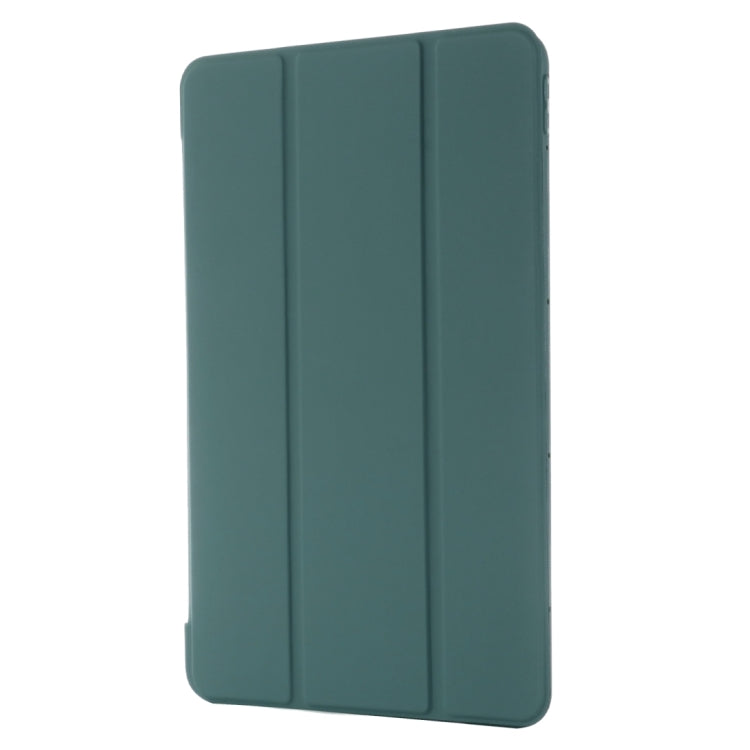 Dark green leather tablet case with tri-fold panels for secure tablet coverage