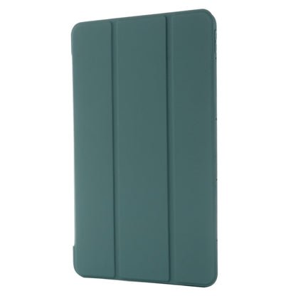 Dark green leather tablet case with tri-fold panels for secure tablet coverage