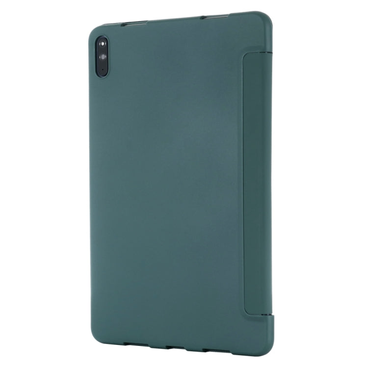Dark green leather tablet case back cover with corner cutouts and button access