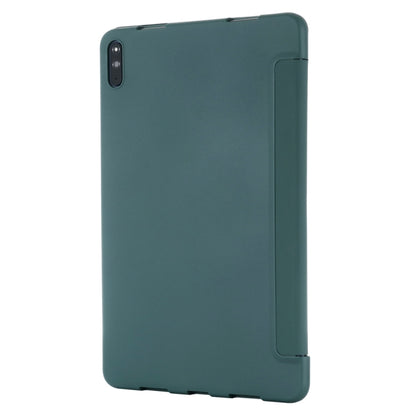 Dark green leather tablet case back cover with corner cutouts and button access