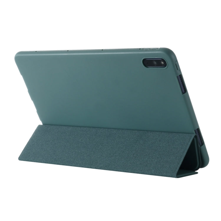 Dark green leather horizontal flip tablet case with built-in standing support