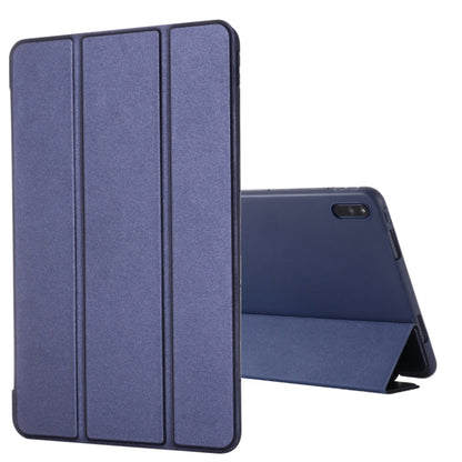 Blue leather tablet case with tri-fold horizontal flip stand and protective coverage