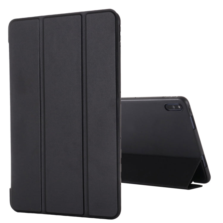 Black leather tablet case with tri-fold horizontal flip stand for screen protection