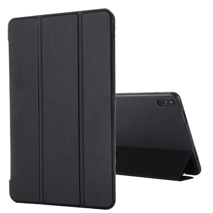 Black leather tablet case with tri-fold horizontal flip stand for screen protection
