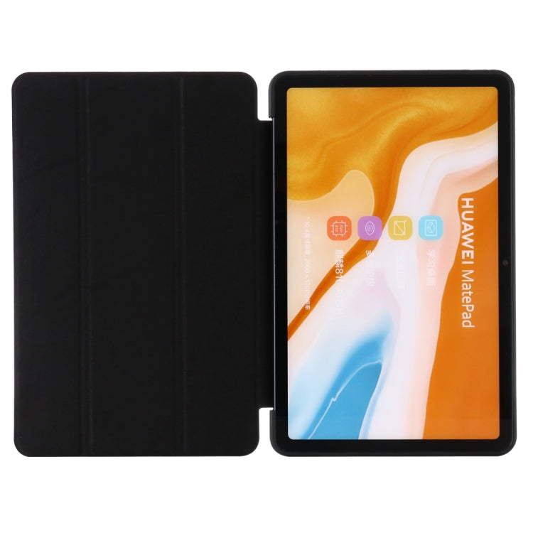 Black leather tablet case with tri-fold flip cover and viewing stand for Huawei MatePad