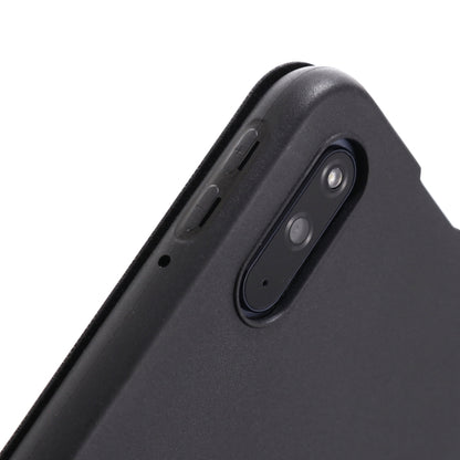 Tablet case corner with raised camera area and cutouts for lenses