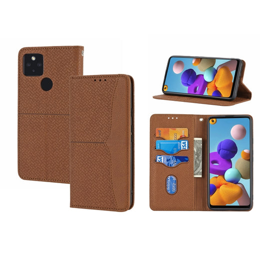 Brown PU leather horizontal flip phone case with magnetic closure, card slots, and wallet
