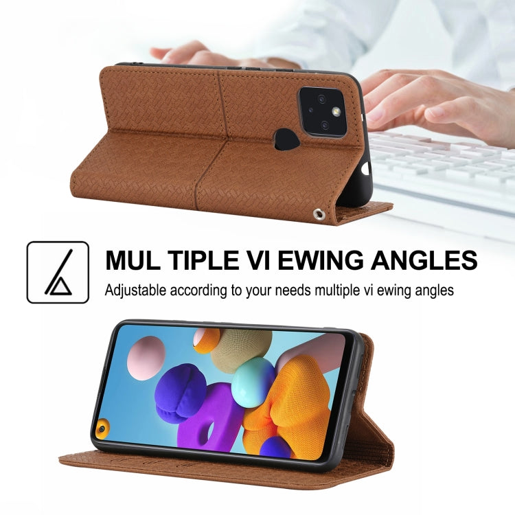Brown PU leather magnetic flip case propped open as a stand for viewing