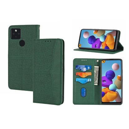 Green PU leather horizontal flip phone case with magnetic closure, card slots, and wallet