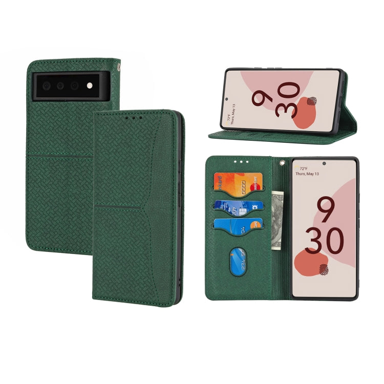 Green PU leather magnetic flip phone case with card slots and textured stitching