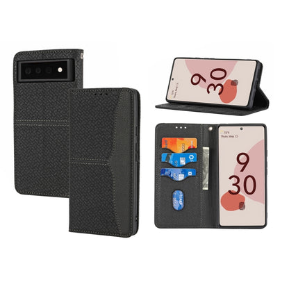 Black textured magnetic flip wallet case with card slots and phone viewing mode