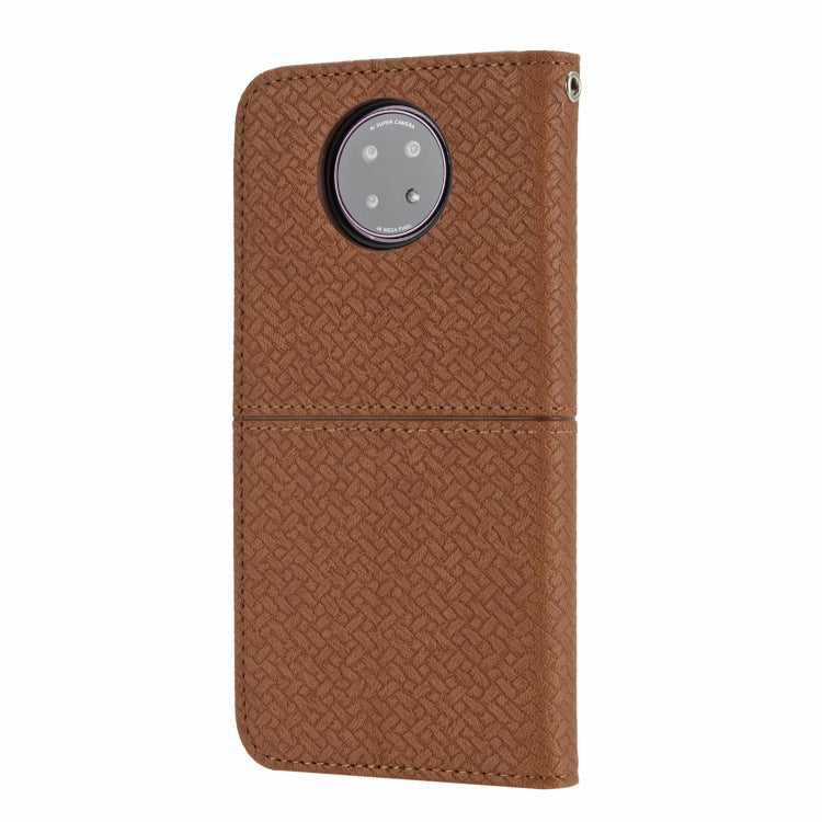 Brown textured PU leather folio phone case with circular camera cutout