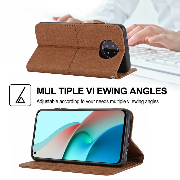 Brown PU leather flip phone case with adjustable multi-angle stand and magnetic closure
