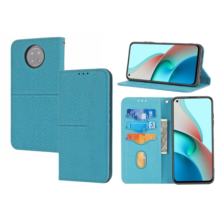 Blue magnetic PU leather flip phone case with card slots, wallet-style cover and stand