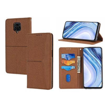 Brown PU leather flip phone case with card slots and horizontal kickstand view