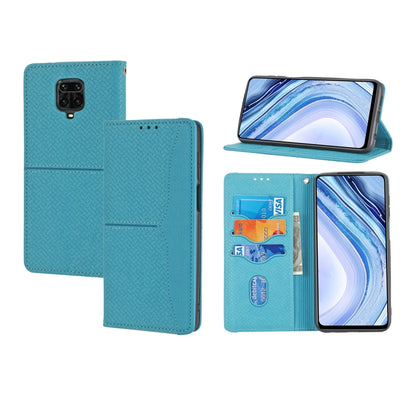 Blue magnetic PU leather wallet phone case with card slots, flip cover opened