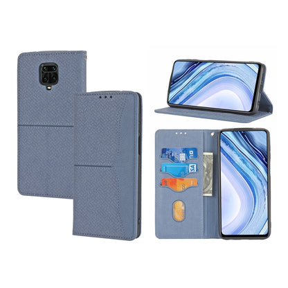 Blue-gray magnetic flip PU leather case with card slots and fold-out stand