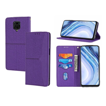 Purple woven PU leather wallet case with magnetic flip and card holder pockets