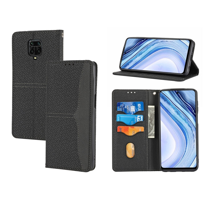 Black woven PU leather wallet case with magnetic flip and card holder pockets