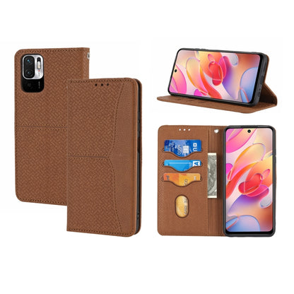 Brown PU leather wallet phone case with card slots and angled viewing stand