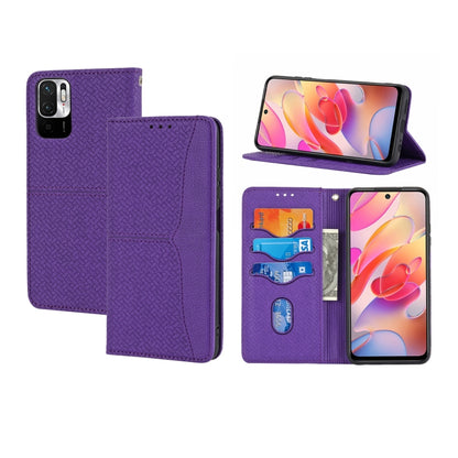 Purple woven PU leather magnetic flip phone case with card slots and stand