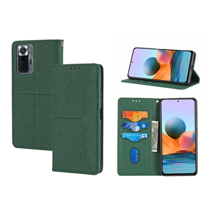 Dark green magnetic PU leather phone case with card slots and camera cutout, stand view