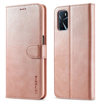 Rose gold leather flip case for OPPO A16 with card slots and phone holder