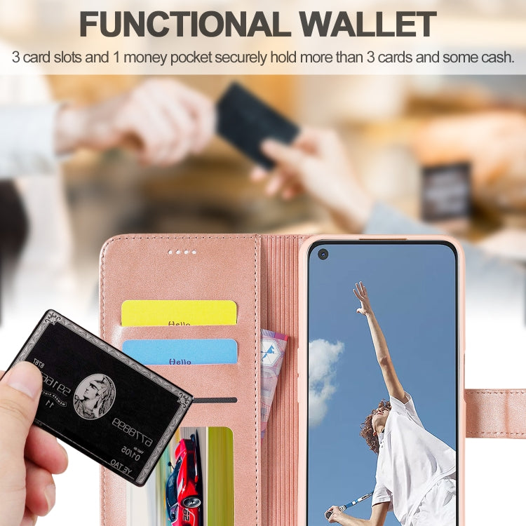 Rose gold wallet phone case with card slots and money pocket
