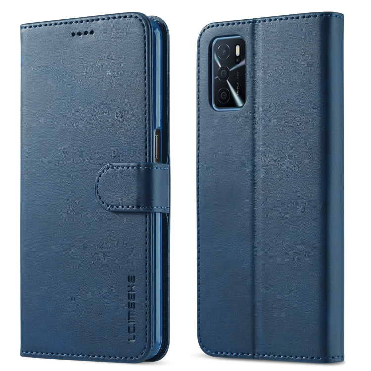 Blue leather flip case for OPPO A16 with card slots and camera cutout