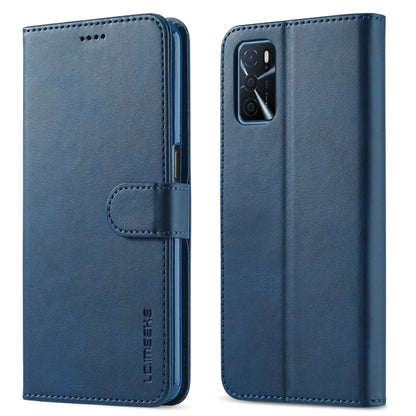 Blue leather flip case for OPPO A16 with card slots and camera cutout
