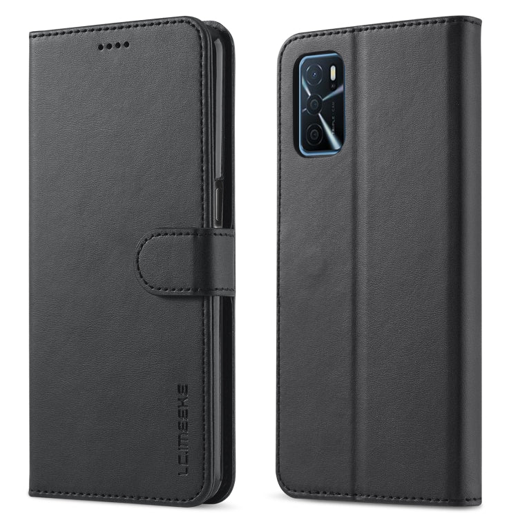 Black leather flip case for OPPO A16 with card slots and camera cutout