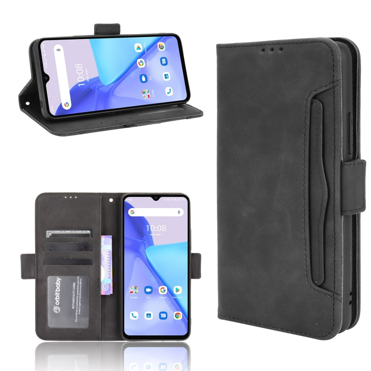 Black leather flip phone case with card slots and front stand
