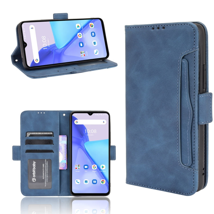 Blue leather flip phone case with card slots and front stand