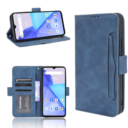 Blue leather flip phone case with card slots and front stand