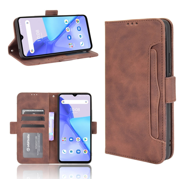 Brown leather flip phone case with card slots and front stand