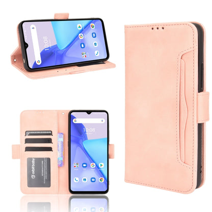 Light pink leather flip phone case with card slots and front stand