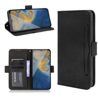Black leather flip phone case with card slots and front stand