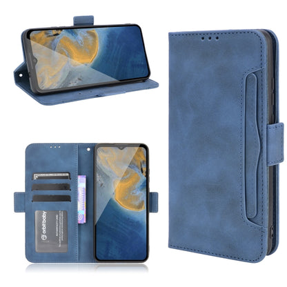 Blue leather flip phone case with card slots and front stand