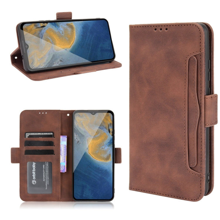 Brown leather flip phone case with card slots and front stand