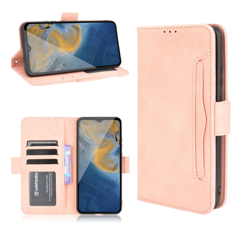 Pink leather flip phone case with card slots and side phone strap holder