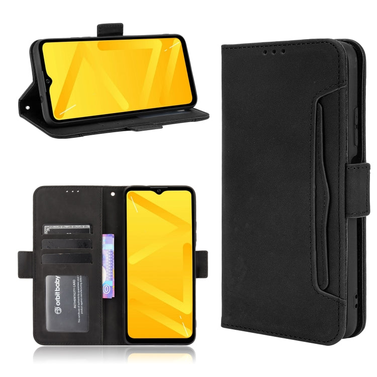 Black leather flip phone case with card slots and interior holder