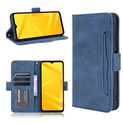 Blue leather flip phone case with card slots and interior phone holder