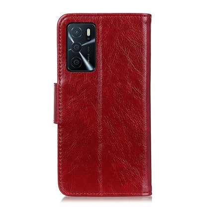 Red nappa leather flip phone case with camera cutout and smooth back panel