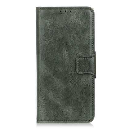 Dark green Crazy Horse leather flip phone case with snap closure and card slot panel