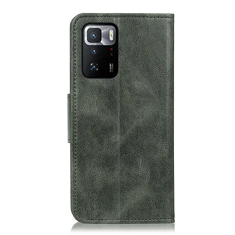 Dark green Crazy Horse leather flip phone case with camera cutout and side opening