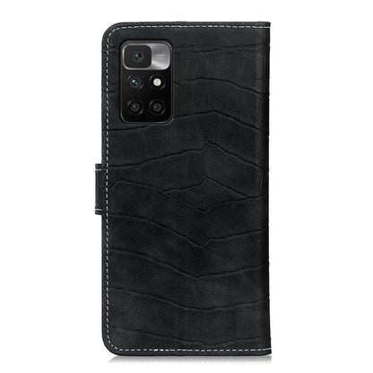 Black crocodile-texture leather phone case with camera cutout and stitched edges
